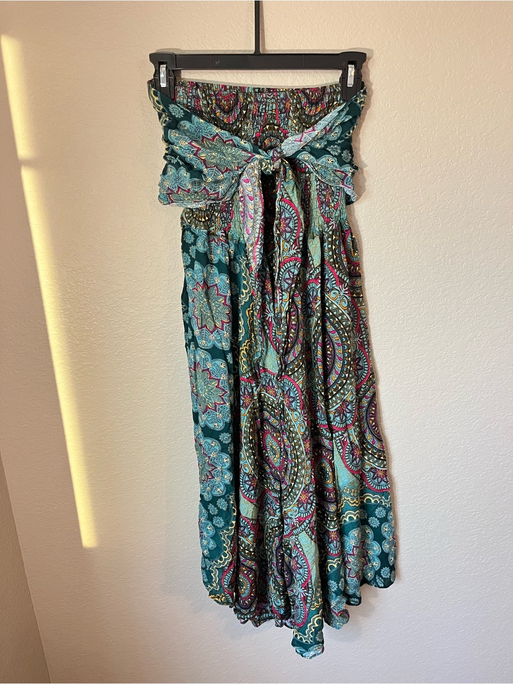 Jane Josef XS Boho Strapless Maxi Dress Teal Paisley Mandala Festival - Picture 5 of 10